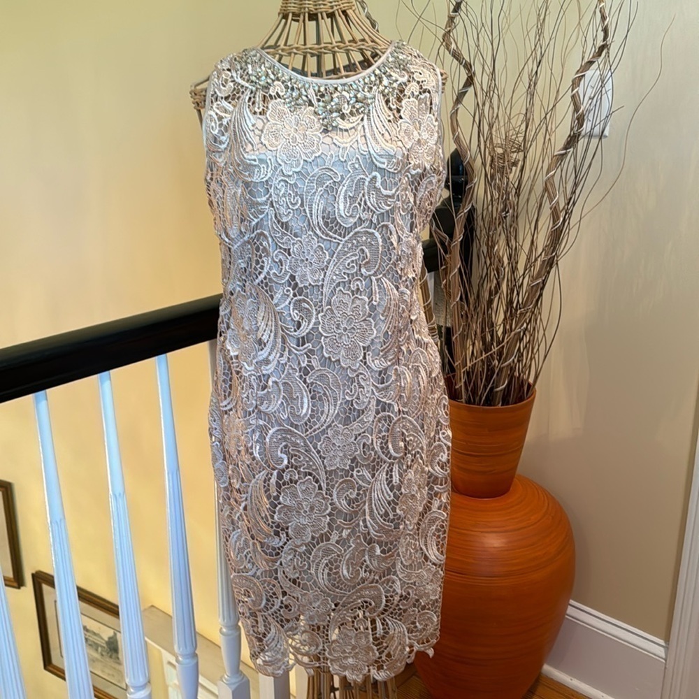 Boston Proper champagne colored dress with diamonds